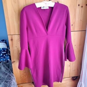 Emilio Pucci Magenta Wool V Neck Dress Size Medium